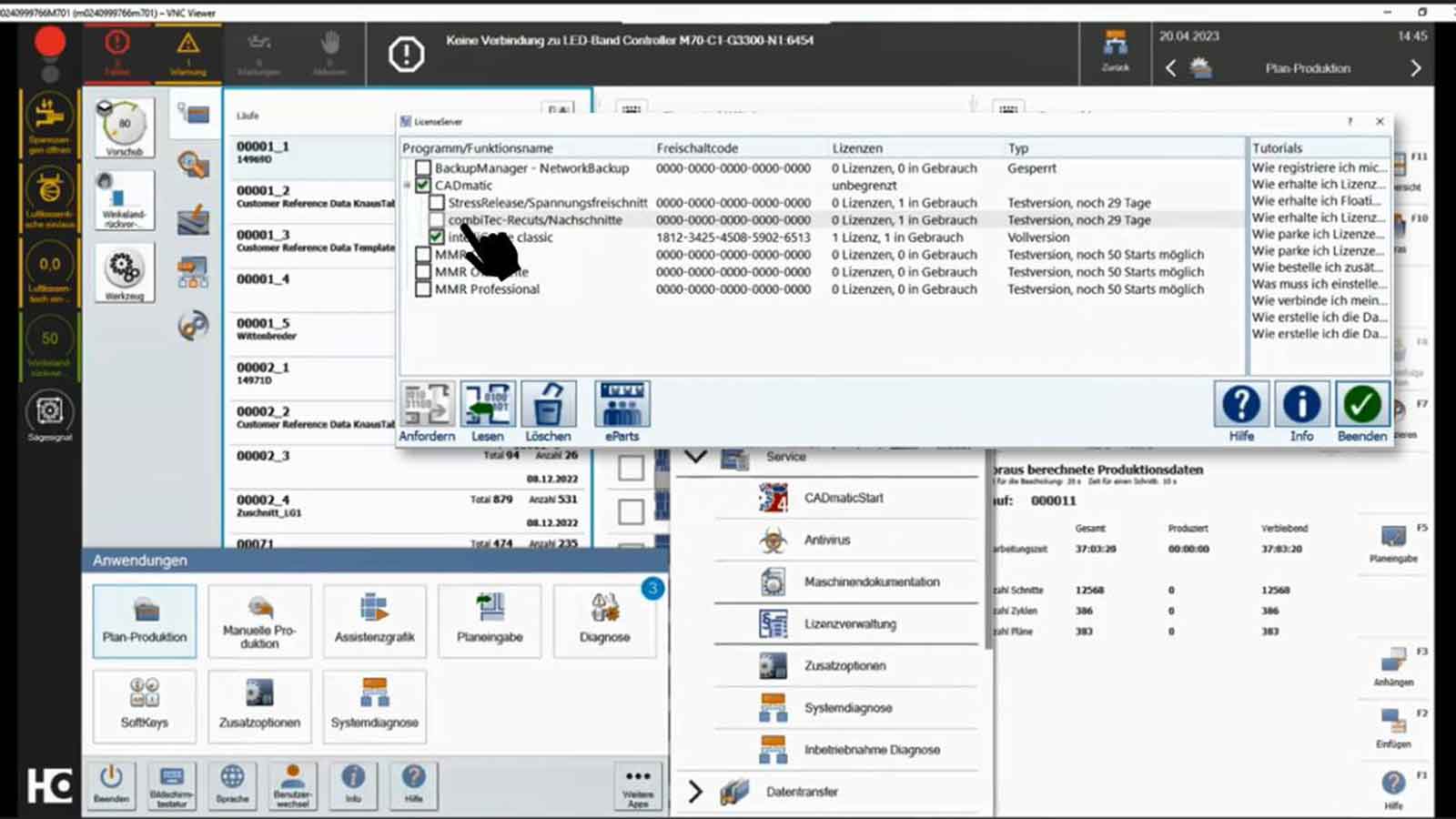 License activation directly at the machine (authorization via [stored] HOMAG extranet account data**), then restart of machine control system