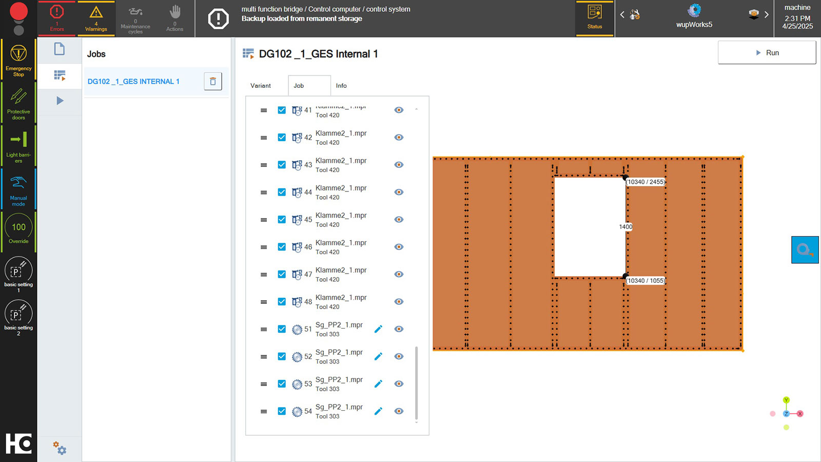 Modern 3D visualization: The modern control system enables work orders to be visualized before production begins. The details of the wall structure are now also more visible than in previous versions. A measurement function and the expansion display for wup data records can now be used. Navigation is straightforward using the mouse or powerTouch.